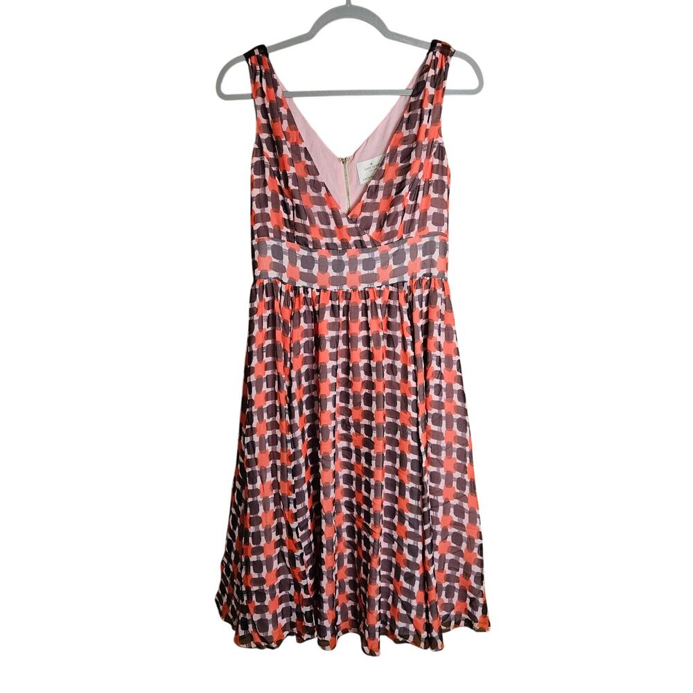 Kate Spade Silk Fit & Flare Dress Pink Coral Geometric Print Size 6